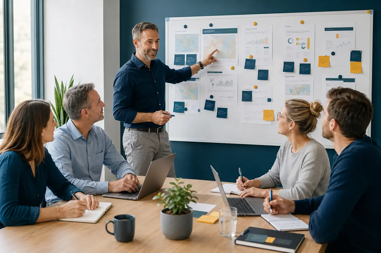 Symbolbild: Ein SEO-Coach vermittelt einem engagierten Team praxisnahes Wissen.